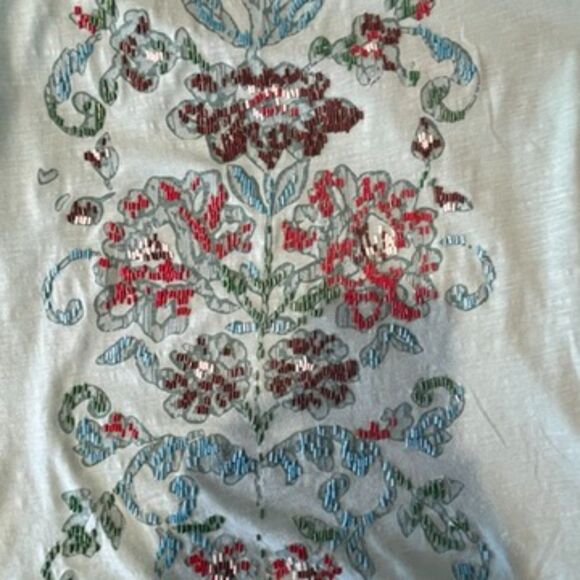 Sundance Beaded Turquoise Boxy T-Shirt Medium Cotton Short Sleeves - Picture 5 of 6
